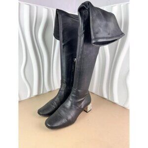 Miu Miu Womens Black Leather Thigh-High Boots With Crystal Heels Size 36